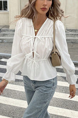 Chemisier cardigan à manches longues et ceinture à nouer à la taille
