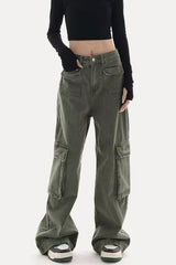 Jean cargo chic à jambes larges et droites