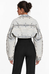 Rhinestone Studded Cropped Denim Jacket
