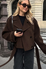 Trench-coat chic à col cranté et double boutonnage en laine mélangée