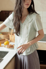 Linen Stripe V Neck Tie Waist Blouse