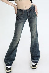 Jean slim bootcut vintage délavé à taille basse