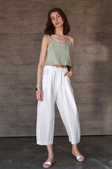 Linen Cropped Balloon Pants