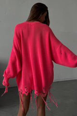Pull décontracté en maille à col rond, style grunge déchiré et tendance