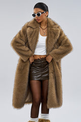 Manteau long chaud et tendance en fausse fourrure à col large