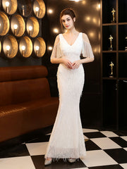 Robe de soirée élégante à franges et perles 