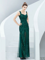 robe de soirée longue à bretelles et sequins 