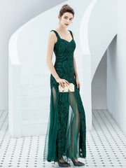 robe de soirée longue à bretelles et sequins 
