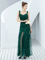 robe de soirée longue à bretelles et sequins 