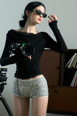 Haut en dentelle noire slim