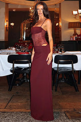 Robe de soirée sexy à empiècements en dentelle transparente et découpes