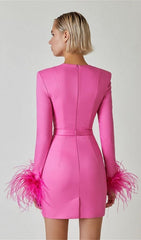 Robe courte extensible à manches longues rose hyper