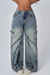 Jean ample à jambes larges et ourlet brut patchwork