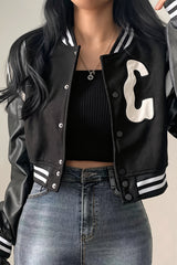 Cropped Letter Patch Varsity Jacket