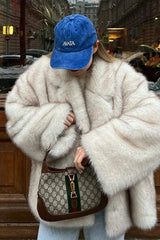 Manteau d'hiver épais et ample en fausse fourrure de renard duveteuse teinte sur les pointes