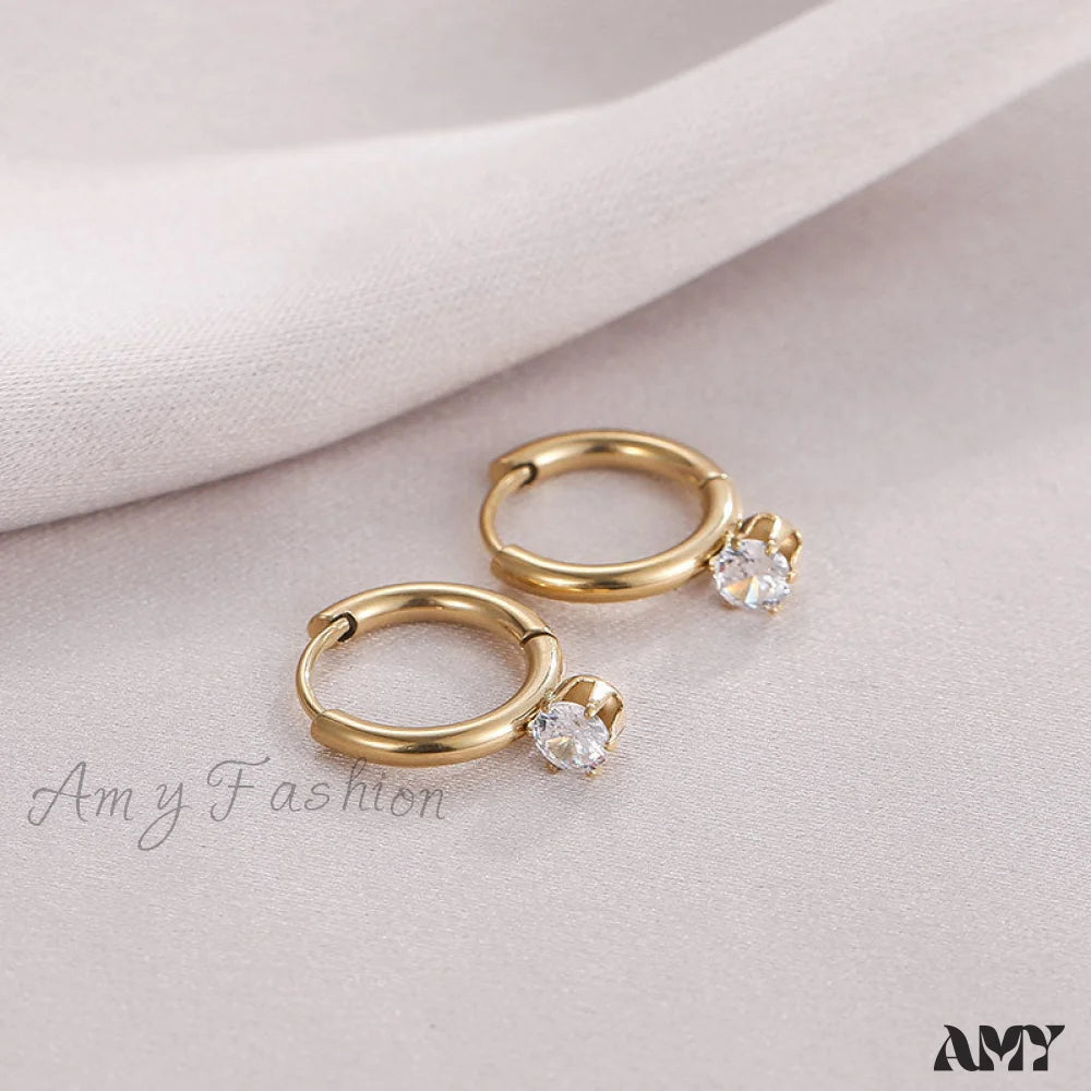 14K Glossy White Black Stone Hoop Earrings