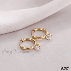 14K Glossy White Black Stone Hoop Earrings