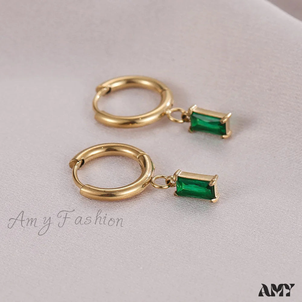 14K Rectangular Colorful Zircons Pendant Earrings