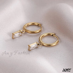 14K Rectangular Colorful Zircons Pendant Earrings