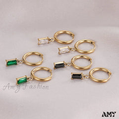 14K Rectangular Colorful Zircons Pendant Earrings