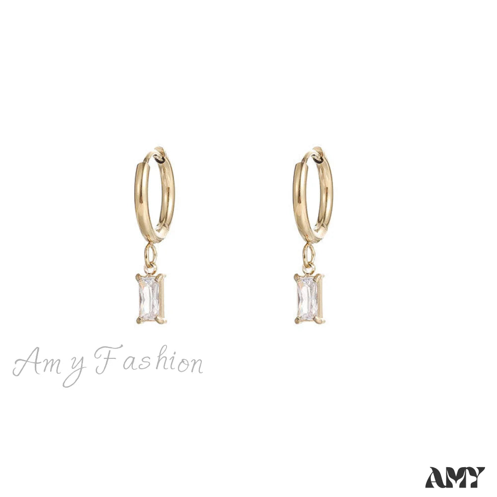 14K Rectangular Colorful Zircons Pendant Earrings