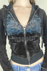 Sweat à capuche zippé imprimé strass