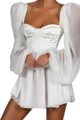 robe moulante et sexy en mousseline à manches lanternes