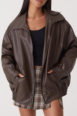 Veste de motard en cuir PU à col oversize