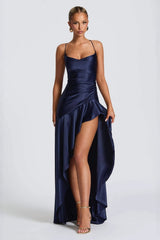 Backless Lace-Up Satin Silk Dress