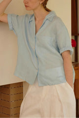 Linen French Deep V Short Blouse