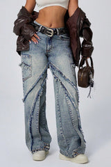 Jean ample à jambes larges et ourlet brut patchwork