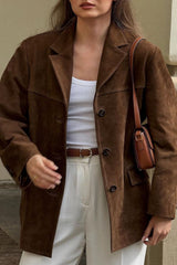 Manteau blazer américain rétro en daim marron