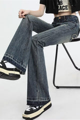 Jean slim bootcut vintage délavé à taille basse