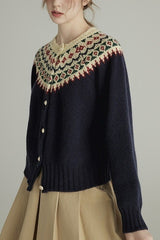 Cardigan en laine à col rond et manches longues, à simple boutonnage
