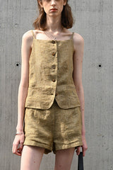 Linen Yarn Dyed High Waist Pants