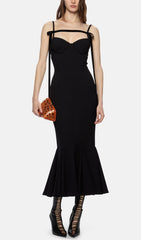 Robe longue moulante à bretelles noires