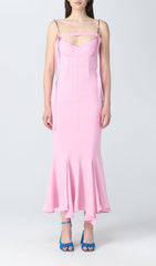 Robe longue moulante à bretelles rose