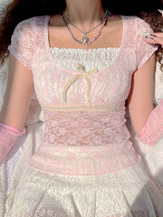 Gilet à nœud en dentelle douce