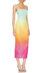 Robe longue bustier à sequins ombrés multicolores