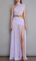 Robe longue fendue couleur lavande