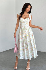 Spaghetti Strap Long Fitted Slim Floral Dress