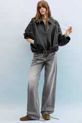 blouson aviateur rétro décontracté en similicuir