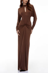 Elegant Fitted Simple Mock Neck Long Sleeve Party Dress