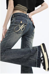 Jean slim bootcut vintage délavé à taille basse