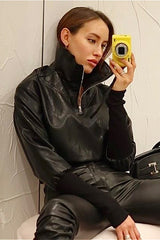 Veste bomber slim sexy en PU à col montant
