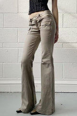 Jean cargo slim vintage taille basse à micro-évasement