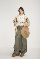 Pantalon palazzo à cordon de serrage bouffant