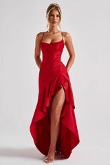 Backless Lace-Up Satin Silk Dress