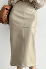PU Leather Split Slim-Fit Skirt