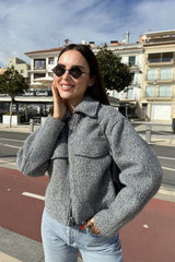 veste courte en daim, ample et décontractée en laine